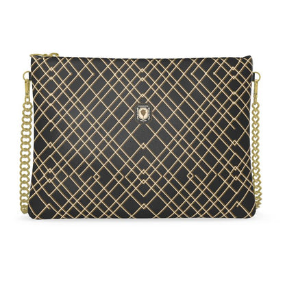 Linden Crossbody Leather Bag (black w/gold chain strap)