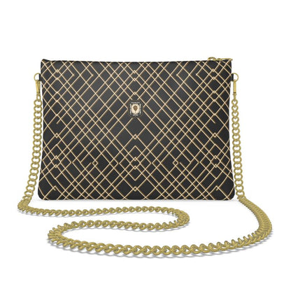 Linden Crossbody Leather Bag (black w/gold chain strap)