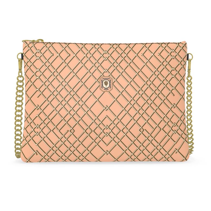 Linden Crossbody Leather Bag (peach fuzz w/gold chain strap)