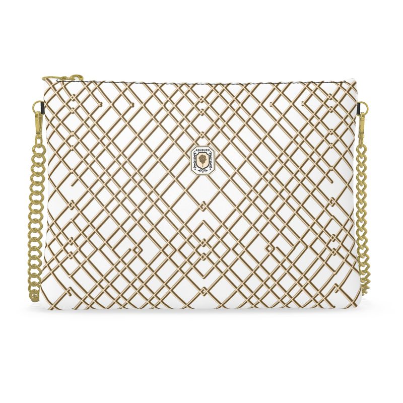 Linden Crossbody Leather Bag (white w/gold chain strap)