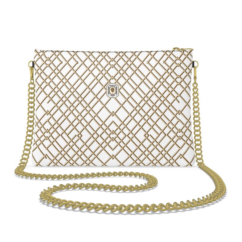 Linden Crossbody Leather Bag (white w/gold chain strap)