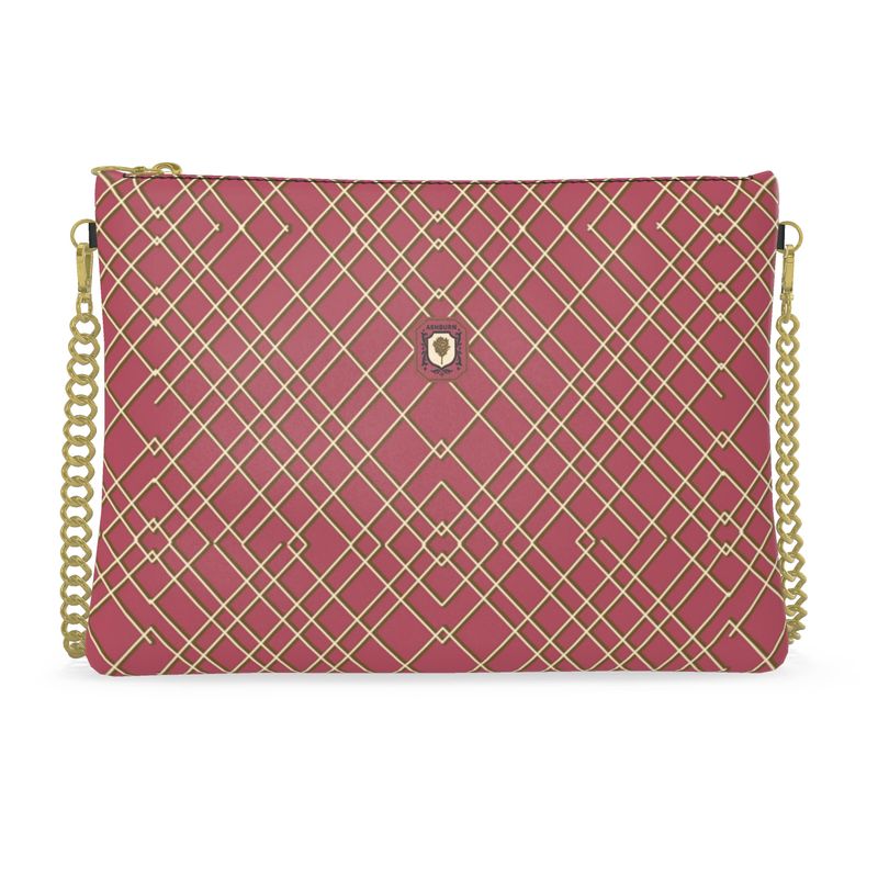 Linden Crossbody Leather Bag (red w/gold chain strap)