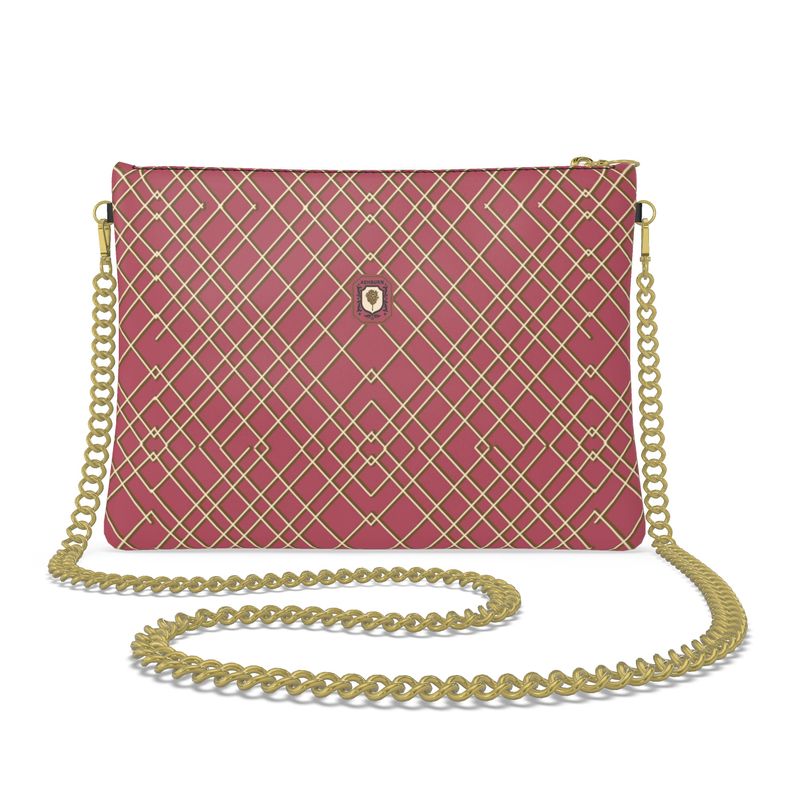 Linden Crossbody Leather Bag (red w/gold chain strap)