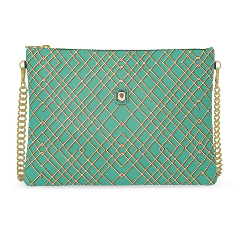 Linden Crossbody Leather Bag (blue w/gold chain strap)