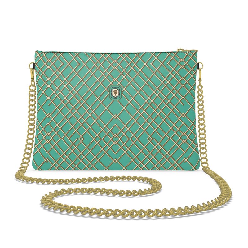 Linden Crossbody Leather Bag (blue w/gold chain strap)