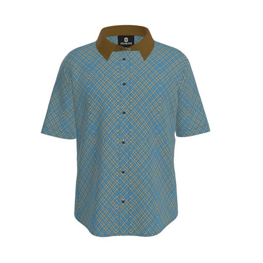 Men's Short Sleeve Button Up Shirt (blue)