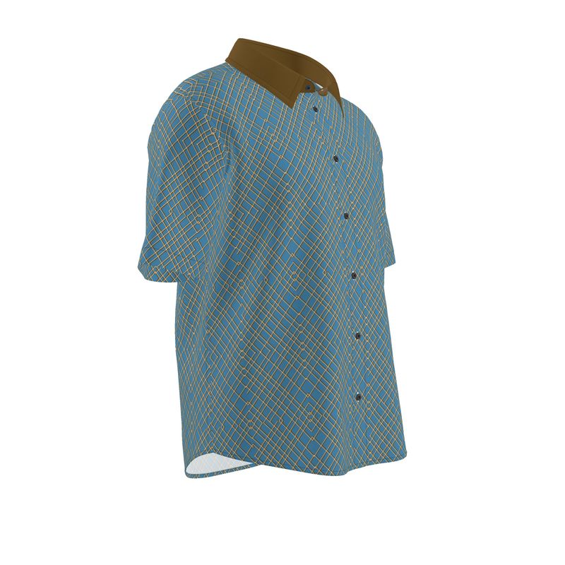 Men's Short Sleeve Button Up Shirt (blue)